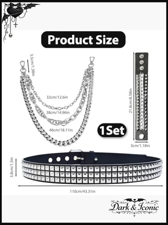 Double Grommet Star Studded Emo Punk Chained Belt Y2k Goth